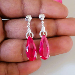 Pure 92.5 Sterling Silver Ruby & CZ Dangle Earrings - Enumu