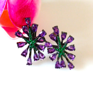 4.69 Ct Natural Amethyst Emerald Pure Silver Rhodium plated Studs - Enumu