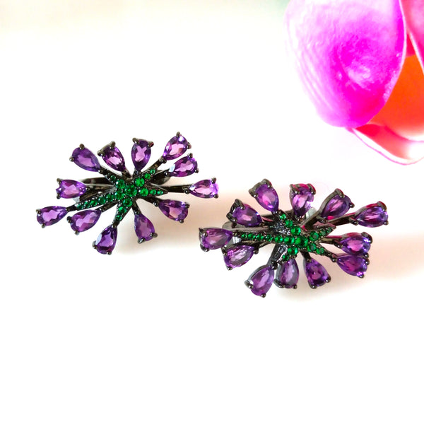 4.69 Ct Natural Amethyst Emerald Pure Silver Rhodium plated Studs - Enumu