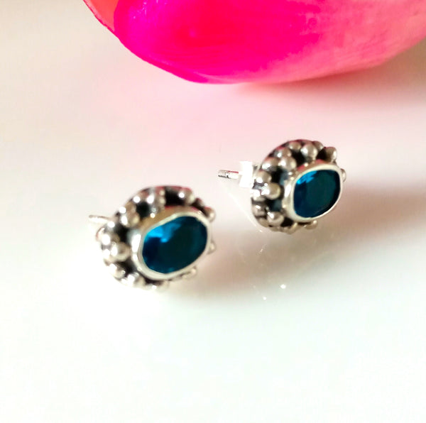 Blue Sapphire Pure Silver Studs - Enumu