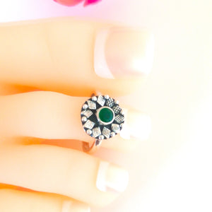 Adjustable Big 92.5 Pure Silver Emerald Flower Toe Rings - Enumu