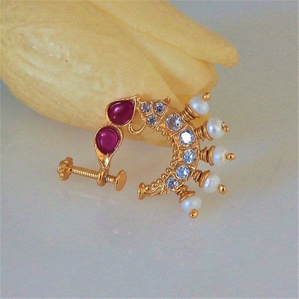 Pure Silver Ruby Pearl Press Nose Pin - Enumu
