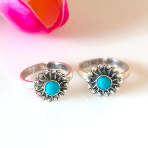 Adjustable Big 92.5 Pure Silver Turquoise Toe Rings - Enumu