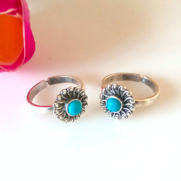 Adjustable Big 92.5 Pure Silver Turquoise Toe Rings - Enumu