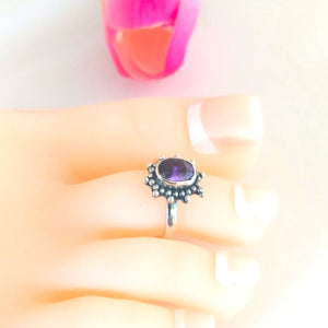 Adjustable 92.5 Pure Silver Amethyst Toe Rings - Enumu