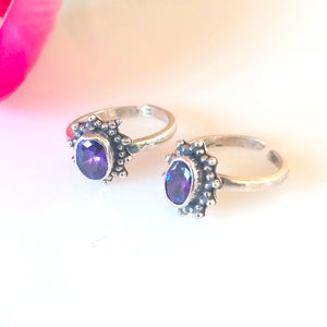 Adjustable 92.5 Pure Silver Amethyst Toe Rings - Enumu