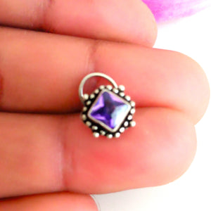 Pure Silver Amethyst Nose Pin ( Pierced ) - Enumu