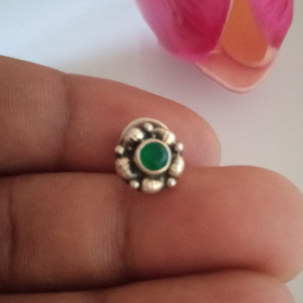 Handmade Pure Silver Flower Nose Pin ( Pierced ) - Enumu