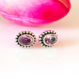 Pink Tourmaline Pure Silver Studs - Enumu