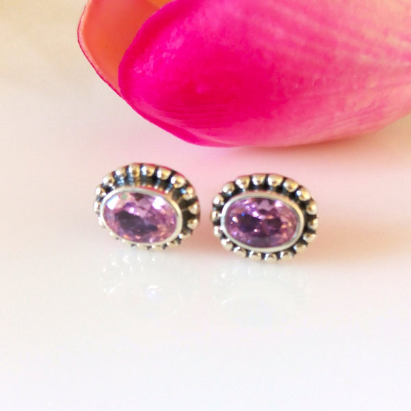 Pink Tourmaline Pure Silver Studs - Enumu
