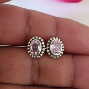 Pink Tourmaline Pure Silver Studs - Enumu