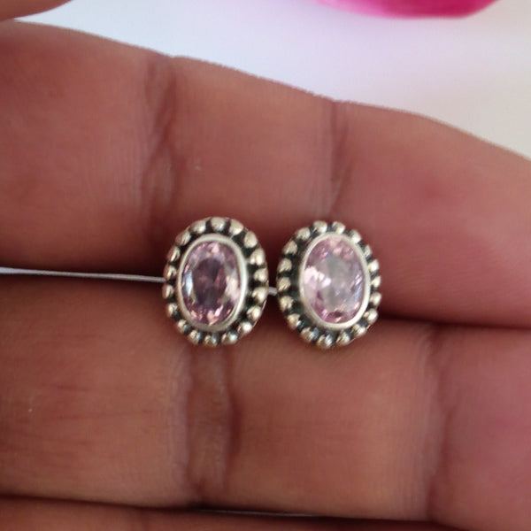 Pink Tourmaline Pure Silver Studs - Enumu
