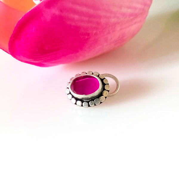 Pure Silver Ruby Nose Pin ( Pierced ) - Enumu