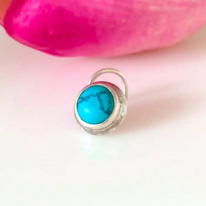 Handmade Pure Silver Turquoise Nose Pin ( Pierced ) - Enumu