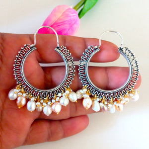 Pure Silver Multi Color Natural Pearl Hoops - Enumu