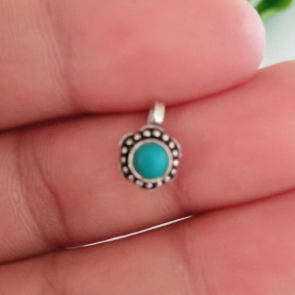 Handmade Pure Silver Turquoise Nose Pin ( Non - Pierced ) - Enumu