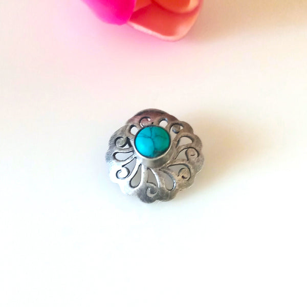 Handmade Pure Silver 92.5 Turquoise Nose Pin ( Pierced ) - Enumu
