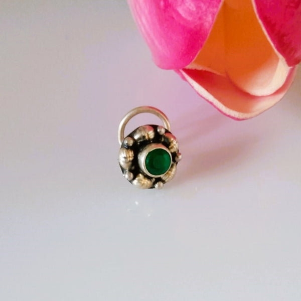 Handmade Pure Silver Flower Nose Pin ( Pierced ) - Enumu