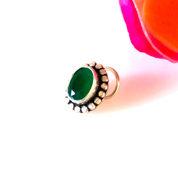 Pure Silver Emerald Nose Pin ( Pierced ) - Enumu
