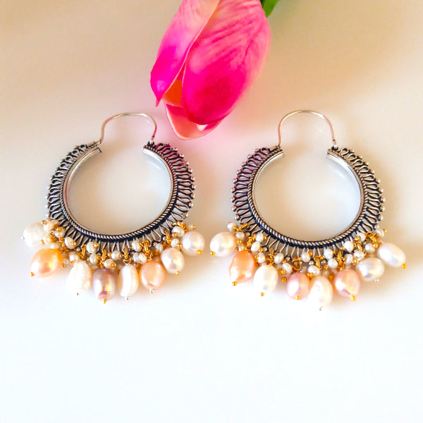 Pure Silver Multi Color Natural Pearl Hoops - Enumu