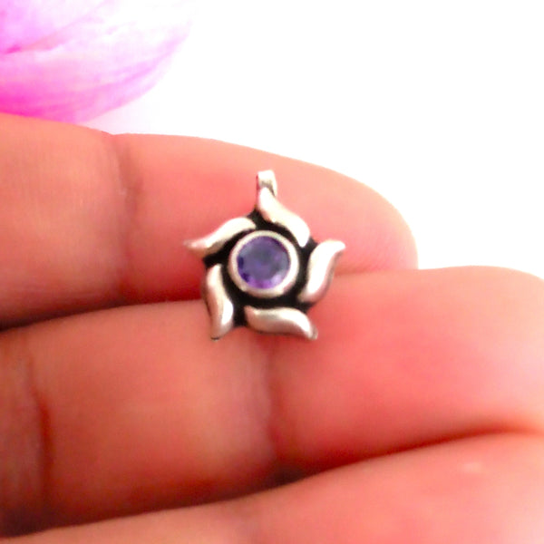 Pure Silver Amethyst Nose Pin ( Non - Pierced ) - Enumu