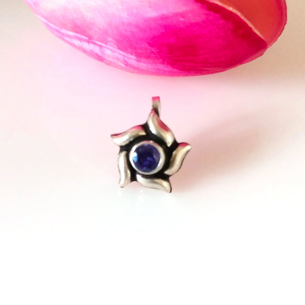 Pure Silver Amethyst Nose Pin ( Non - Pierced ) - Enumu