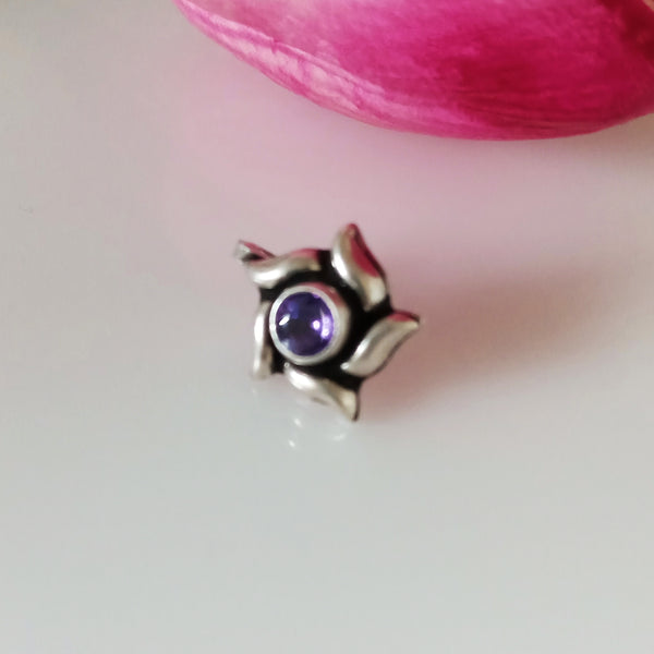 Pure Silver Amethyst Nose Pin ( Non - Pierced ) - Enumu