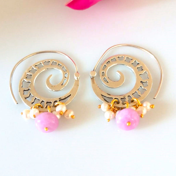 Handmade Pure Silver Pink Chalcedony Pearls Earrings - Enumu