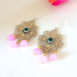 Pure Silver Pink Chalcedony Emerald Earrings - Enumu