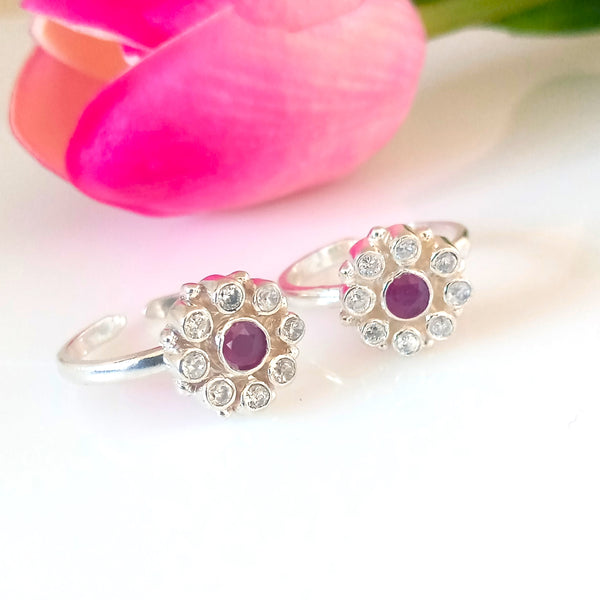 Adjustable 92.5 Pure Silver Ruby Zircon Toe Rings - Enumu