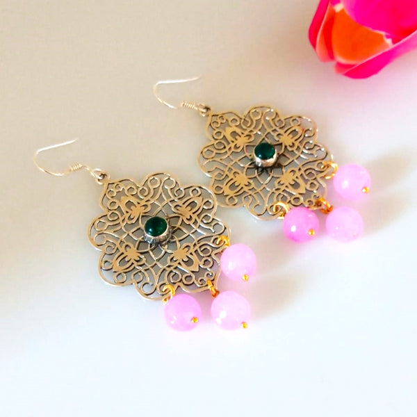 Pure Silver Pink Chalcedony Emerald Earrings - Enumu