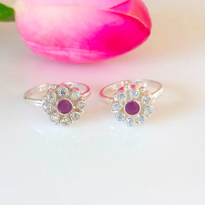 Adjustable 92.5 Pure Silver Ruby Zircon Toe Rings - Enumu