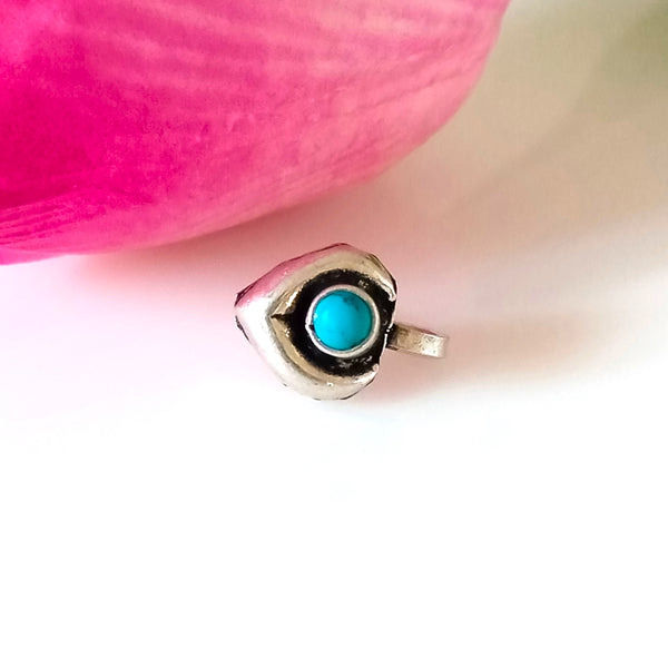 Handmade Pure Silver Turquoise Leaf Nose Pin ( Non - Pierced ) - Enumu