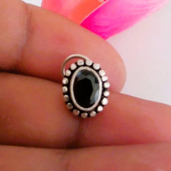 Handmade Pure Silver Black Nose Pin ( Pierced ) - Enumu