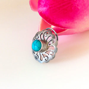 Handmade Pure Silver 92.5 Turquoise Nose Pin ( Pierced ) - Enumu