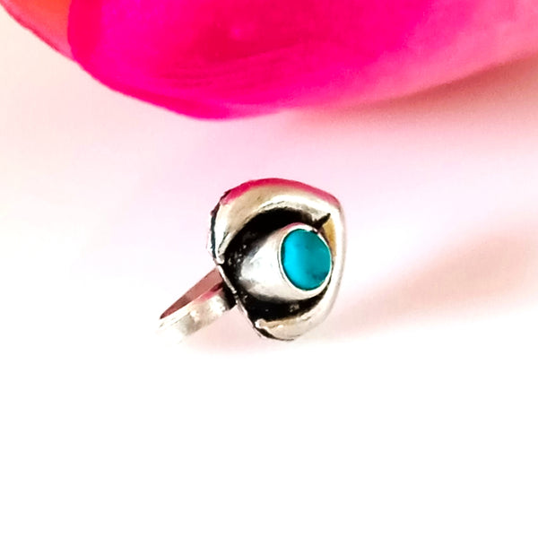 Handmade Pure Silver Turquoise Leaf Nose Pin ( Non - Pierced ) - Enumu