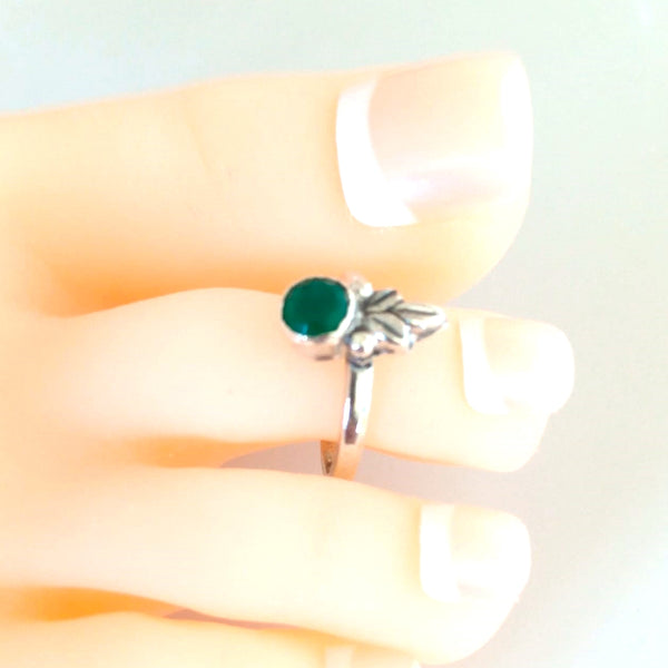 Adjustable 92.5 Pure Silver Emerald Leaves Toe Rings - Enumu