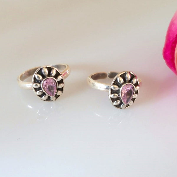 Adjustable Pure Silver Pink Toe Rings - Enumu