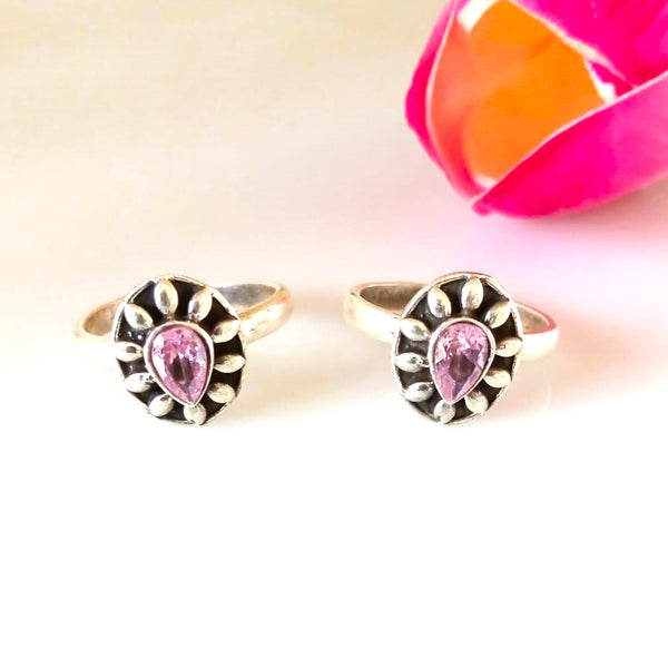 Adjustable Pure Silver Pink Toe Rings - Enumu