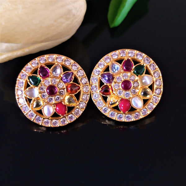 Handmade Pure Silver Uncut Navratna Studs - Enumu