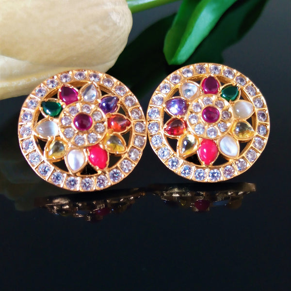 Handmade Pure Silver Uncut Navratna Studs - Enumu