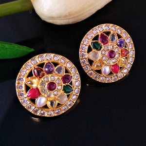 Handmade Pure Silver Uncut Navratna Studs - Enumu