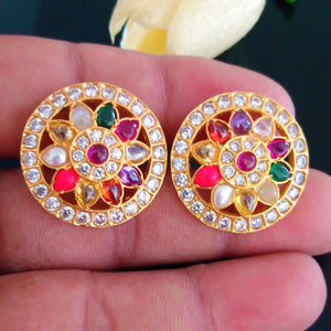 Handmade Pure Silver Uncut Navratna Studs - Enumu