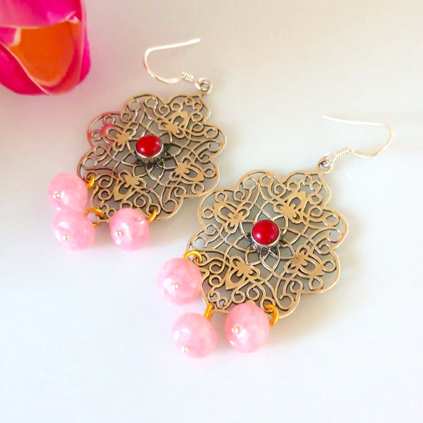 Pure Silver Coral Bead Earrings - Enumu