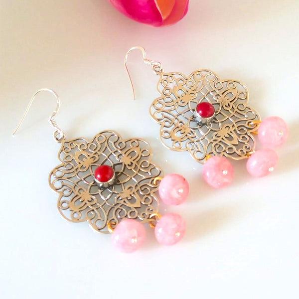 Pure Silver Coral Bead Earrings - Enumu