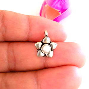 Handmade Pure Silver Pearl Flower Nose Pin ( Non - Pierced ) - Enumu