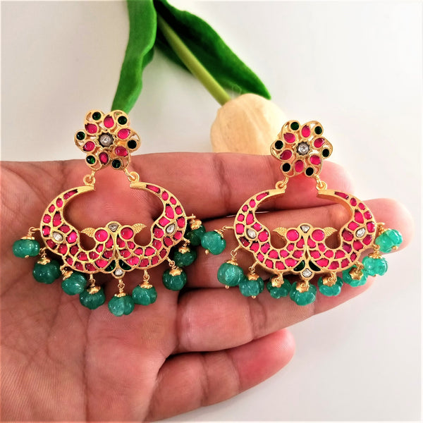 Pure Silver Kundan Pumpkin Drop Dangle Earrings - Enumu