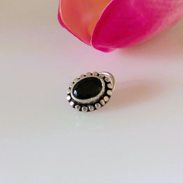 Handmade Pure Silver Black Nose Pin ( Pierced ) - Enumu