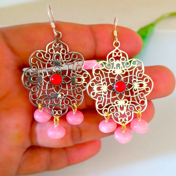 Pure Silver Coral Bead Earrings - Enumu