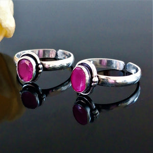 Adjustable Pure Silver Ruby Toe Rings - Enumu